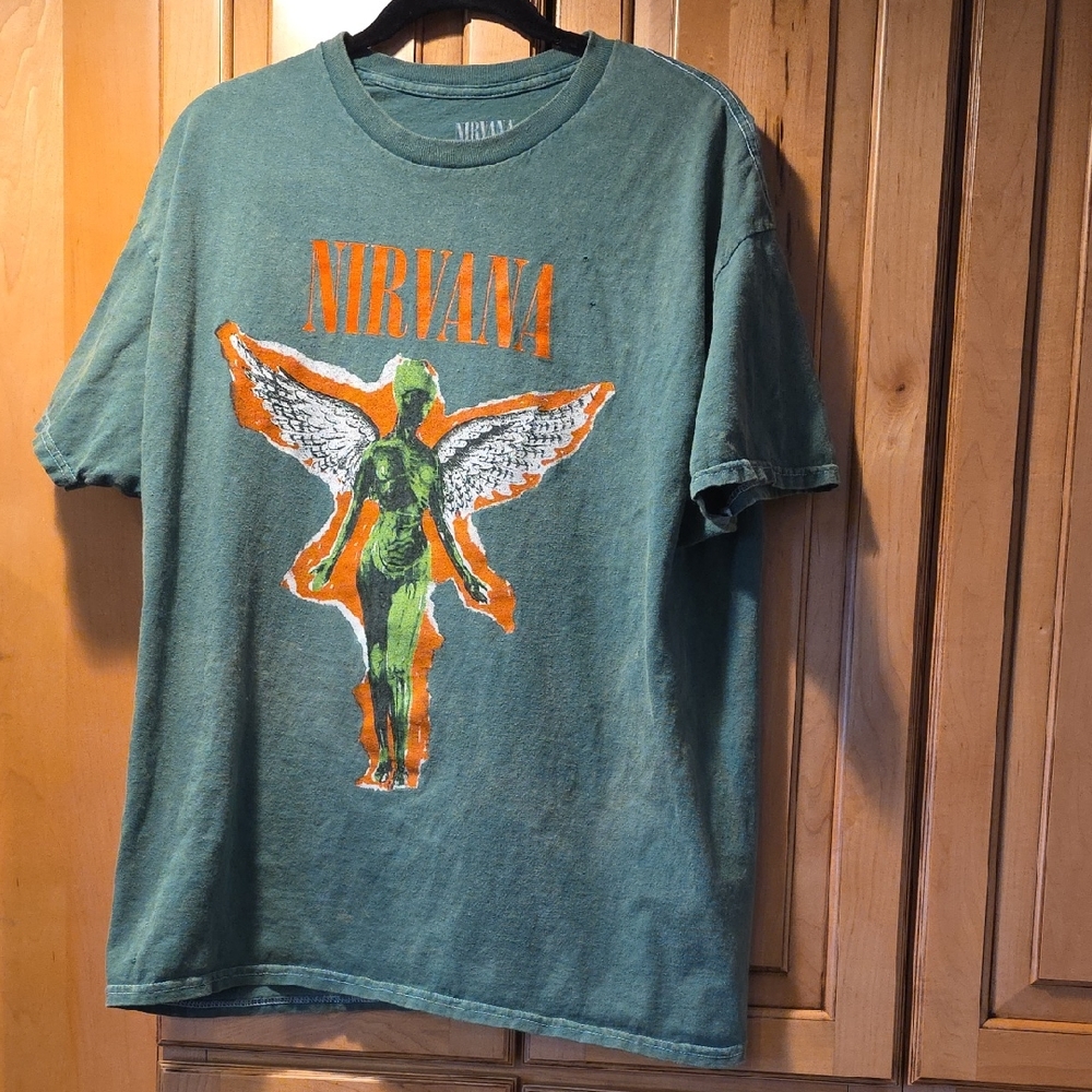 NIRVANA Dark Green Tee with Iconic Smiley
